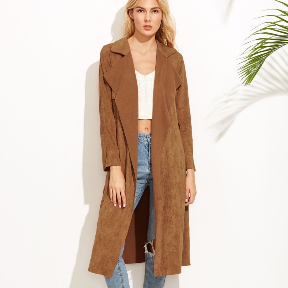 LAST! Camel colored suede long duster trench coat - Picture 4 of 7
